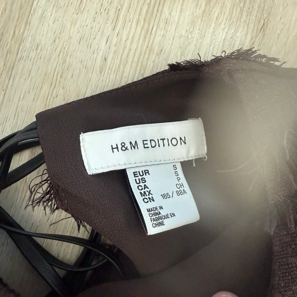H&M Edition Fringe Trimmed Top in Dark Brown Girly Chic Going Out Cropped Small - Picture 7 of 8